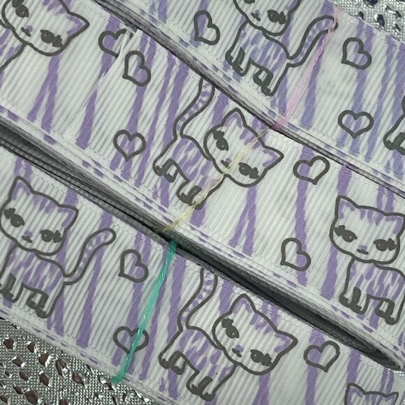Grosgrain Ribbon NEW 7/8” 5 yards yds 5/$20 Kitty cat purple zebra stripes - Picture 2 of 5
